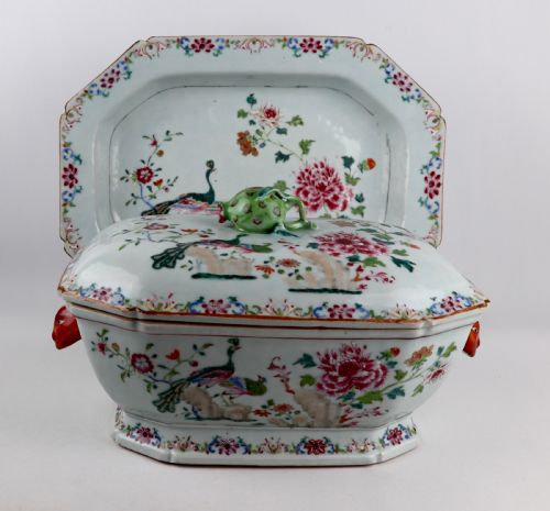 MAGNIFICENT CHINESE 18TH CENTURY PORCELAIN DOUBLE PEACOCK TUREEN FAMILLE ROSE QIANLONG - ADDITIONAL PHOTO 12