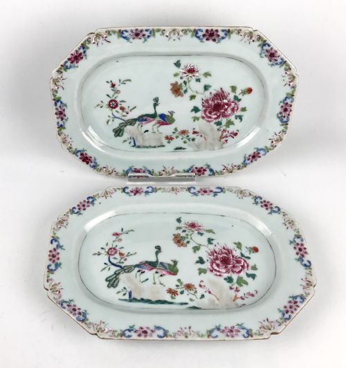 superb chinese 18th porcelain double peacock platter famille rose qianlong no 1 - CATEGORY: ANTIQUE CERAMICS - DATED 18TH CENTURY