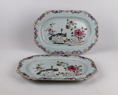SUPERB CHINESE 18TH PORCELAIN DOUBLE PEACOCK PLATTER FAMILLE ROSE QIANLONG NO 1 - ADDITIONAL PHOTO 1