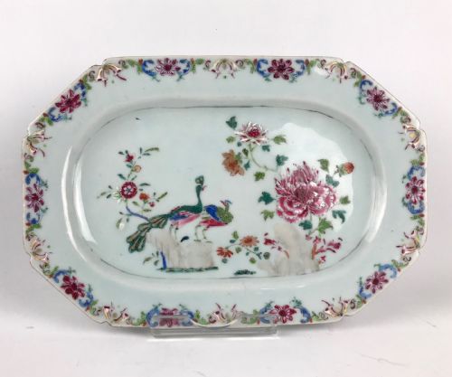 SUPERB CHINESE 18TH PORCELAIN DOUBLE PEACOCK PLATTER FAMILLE ROSE QIANLONG NO 1 - ADDITIONAL PHOTO 3