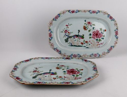 SUPERB CHINESE 18TH PORCELAIN DOUBLE PEACOCK PLATTER FAMILLE ROSE QIANLONG NO 1 - ADDITIONAL PHOTO 4