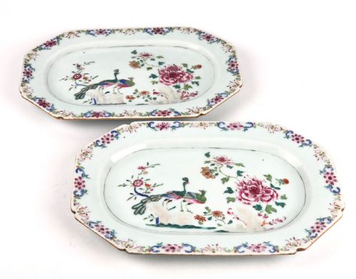 SUPERB CHINESE 18TH PORCELAIN DOUBLE PEACOCK PLATTER FAMILLE ROSE QIANLONG NO 1 - ADDITIONAL PHOTO 5