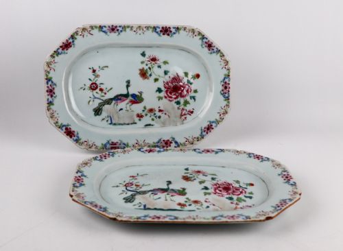 superb chinese 18th porcelain double peacock platter famille rose qianlong no2 - CATEGORY: ANTIQUE CERAMICS - DATED 18TH CENTURY
