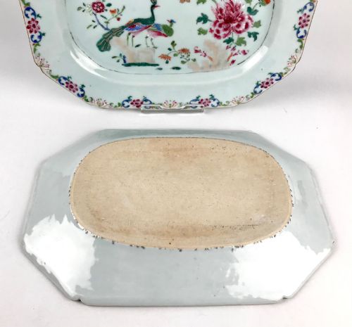 SUPERB CHINESE 18TH PORCELAIN DOUBLE PEACOCK PLATTER FAMILLE ROSE QIANLONG NO2 - ADDITIONAL PHOTO 1