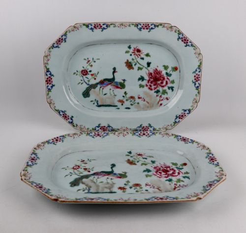 SUPERB CHINESE 18TH PORCELAIN DOUBLE PEACOCK PLATTER FAMILLE ROSE QIANLONG NO2 - ADDITIONAL PHOTO 3