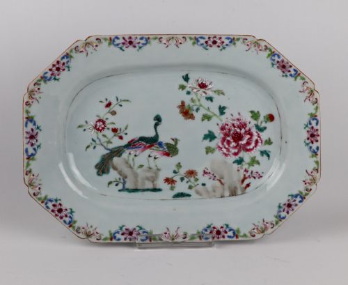 SUPERB CHINESE 18TH PORCELAIN DOUBLE PEACOCK PLATTER FAMILLE ROSE QIANLONG NO2 - ADDITIONAL PHOTO 4