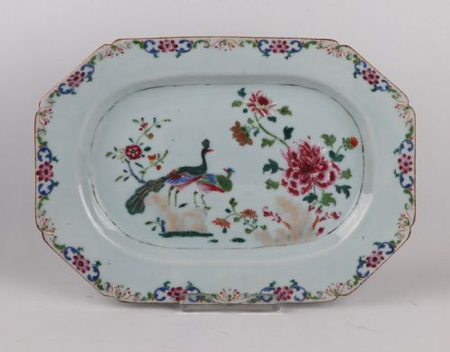 SUPERB CHINESE 18TH PORCELAIN DOUBLE PEACOCK PLATTER FAMILLE ROSE QIANLONG NO2 - ADDITIONAL PHOTO 5