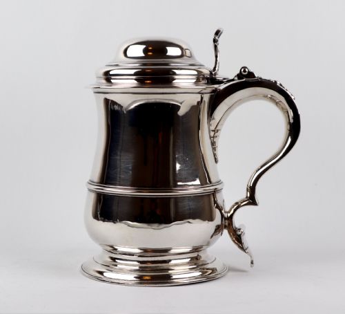 rare georgian solid silver sterling lidded tankard samuel wood london 1742 - CATEGORY: ANTIQUE SILVER - DATED 18TH CENTURY