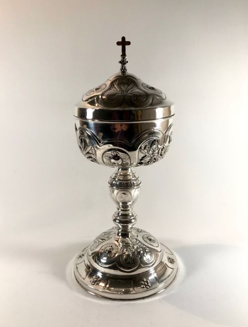 magnificent antique large solid silver french ciborium chalice 1835 with vermeil - CATEGORY: ANTIQUE SILVER - DATED 19TH CENTURY