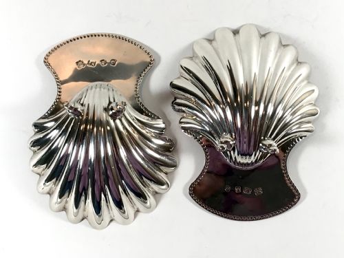 MODERN PAIR SOLID SILVER STERLING SCALLOP BUTTER DISHES LONDON - ADDITIONAL PHOTO 6