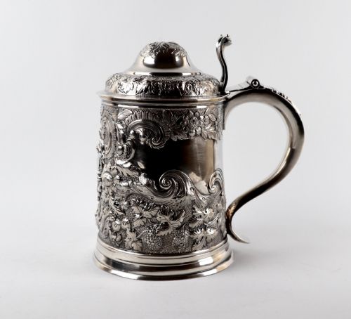 rare georgian solid silver sterling lidded tankard matthew west dublin 1775 - CATEGORY: ANTIQUE SILVER - DATED GEORGIAN