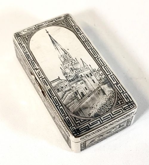 fine antique solid silver russian snuff box moscow niello 1898 - CATEGORY: ANTIQUE SILVER - DATED 19TH CENTURY