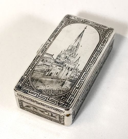 FINE ANTIQUE SOLID SILVER RUSSIAN SNUFF BOX MOSCOW NIELLO 1898 - ADDITIONAL PHOTO 1