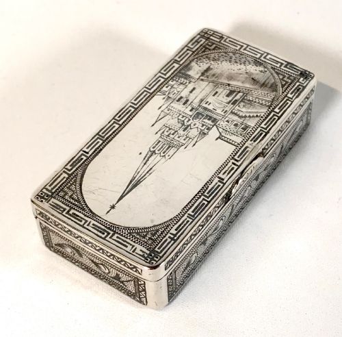 FINE ANTIQUE SOLID SILVER RUSSIAN SNUFF BOX MOSCOW NIELLO 1898 - ADDITIONAL PHOTO 3