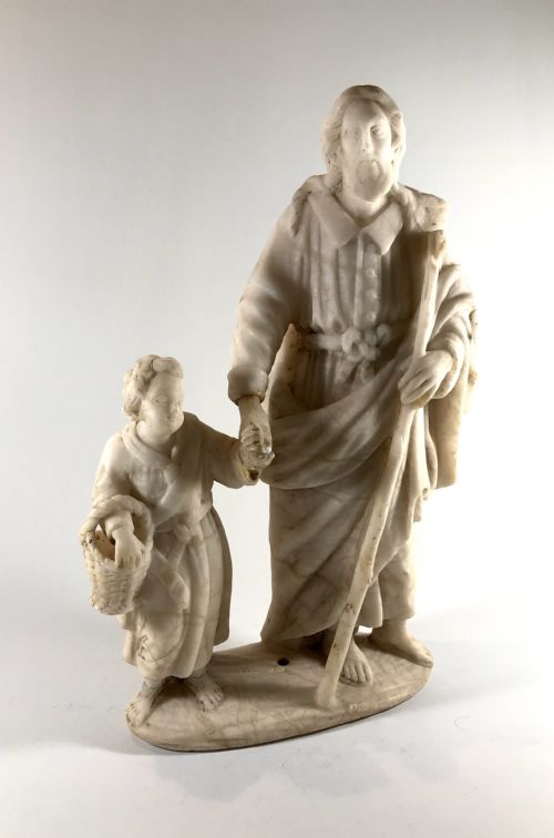 antique spanish carved marble statue figure saint joseph infant jesus 19th century - CATEGORY: ANTIQUE SCULPTURES - DATED 1880