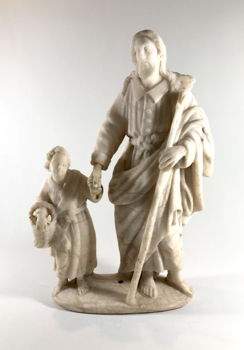 ANTIQUE SPANISH CARVED MARBLE STATUE FIGURE SAINT JOSEPH INFANT JESUS 19TH CENTURY - ADDITIONAL PHOTO 1