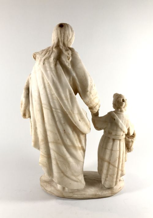 ANTIQUE SPANISH CARVED MARBLE STATUE FIGURE SAINT JOSEPH INFANT JESUS 19TH CENTURY - ADDITIONAL PHOTO 2