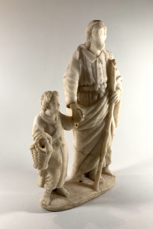 ANTIQUE SPANISH CARVED MARBLE STATUE FIGURE SAINT JOSEPH INFANT JESUS 19TH CENTURY - ADDITIONAL PHOTO 3