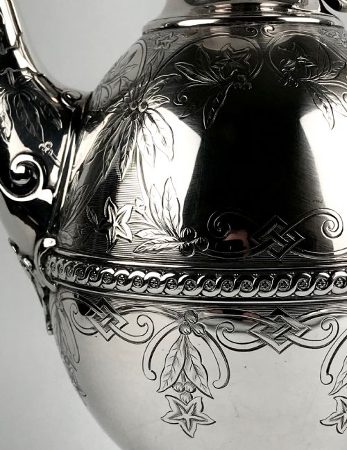 MAGNIFICENT VICTORIAN SOLID SILVER STERLING TEAPOT COFFEE POT ELKINGTON 1870 - ADDITIONAL PHOTO 8