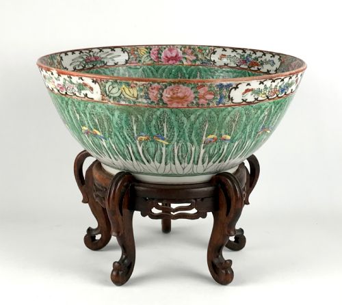 magnificent large chinese porcelain 19th cabbage leaf punch bowl canton - CATEGORY: ANTIQUE CERAMICS - DATED 19TH CENTURY