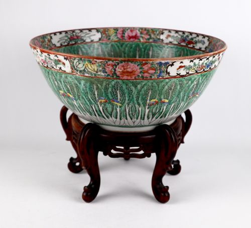 MAGNIFICENT LARGE CHINESE PORCELAIN 19TH CABBAGE LEAF PUNCH BOWL CANTON - ADDITIONAL PHOTO 6