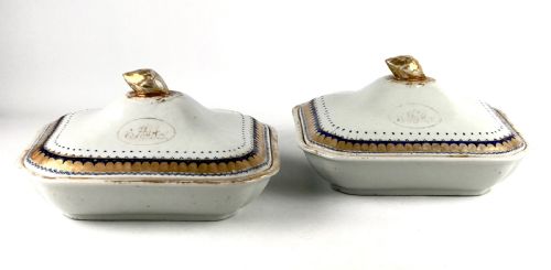 pair antique chinese gilt porcelain jianqing porcelain 18th tureens armorial - CATEGORY: ANTIQUE CERAMICS - DATED 18TH CENTURY