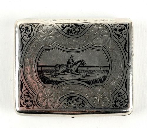 FINE SOLID SILVER CIGARETTE CASE RUSSIAN NIELLO HORSE RACING INTEREST MOSCOW 19TH CENTURY - ADDITIONAL PHOTO 1