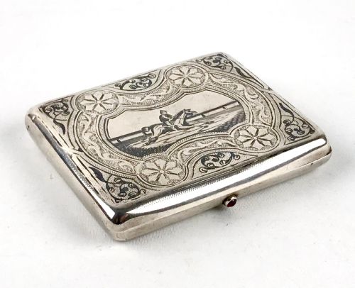 FINE SOLID SILVER CIGARETTE CASE RUSSIAN NIELLO HORSE RACING INTEREST MOSCOW 19TH CENTURY - ADDITIONAL PHOTO 6