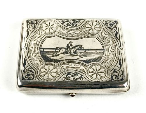 FINE SOLID SILVER CIGARETTE CASE RUSSIAN NIELLO HORSE RACING INTEREST MOSCOW 19TH CENTURY - ADDITIONAL PHOTO 7