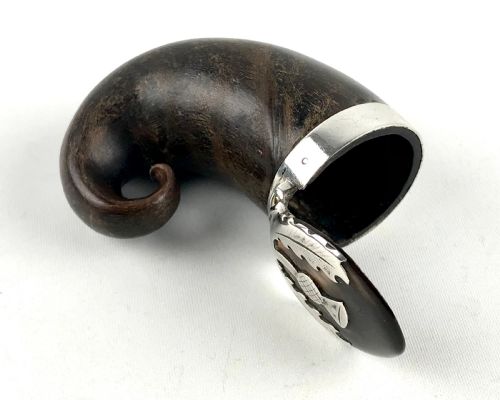 ANTIQUE GEORGIAN SCOTTISH RAMS HORN SNUFF MULL WITH SILVER MOUNT THISTLE - ADDITIONAL PHOTO 3