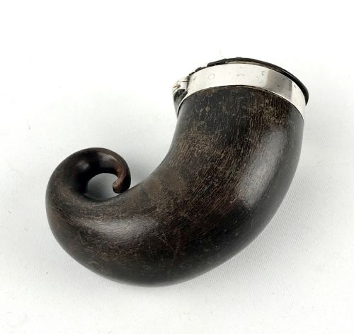 ANTIQUE GEORGIAN SCOTTISH RAMS HORN SNUFF MULL WITH SILVER MOUNT THISTLE - ADDITIONAL PHOTO 6