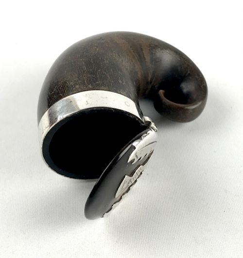 ANTIQUE GEORGIAN SCOTTISH RAMS HORN SNUFF MULL WITH SILVER MOUNT THISTLE - ADDITIONAL PHOTO 9
