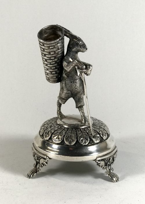 ANTIQUE CONTINENTAL SOLID SILVER STERLING 925 TOOTHPICK HOLDER PETER RABBIT - ADDITIONAL PHOTO 1