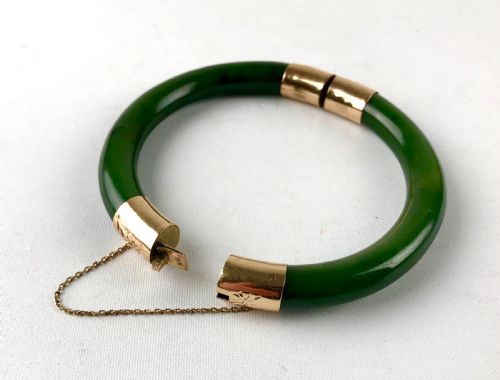 antique art deco jade 18k gold bracelet bangle - CATEGORY: ANTIQUE JEWELLERY - DATED 1920