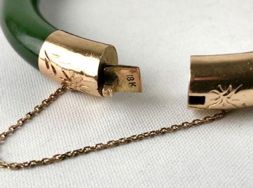 ANTIQUE ART DECO JADE 18K GOLD BRACELET BANGLE - ADDITIONAL PHOTO 1
