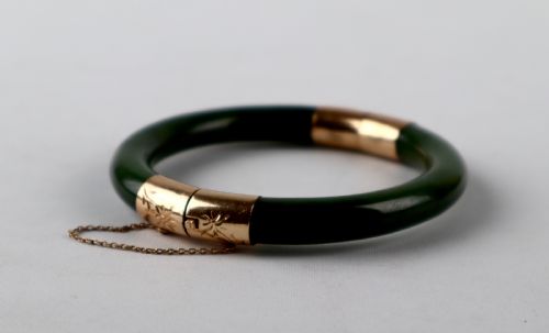 ANTIQUE ART DECO JADE 18K GOLD BRACELET BANGLE - ADDITIONAL PHOTO 4