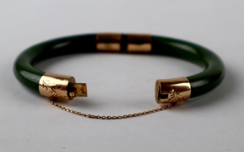 ANTIQUE ART DECO JADE 18K GOLD BRACELET BANGLE - ADDITIONAL PHOTO 5