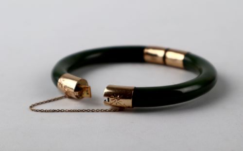 ANTIQUE ART DECO JADE 18K GOLD BRACELET BANGLE - ADDITIONAL PHOTO 6