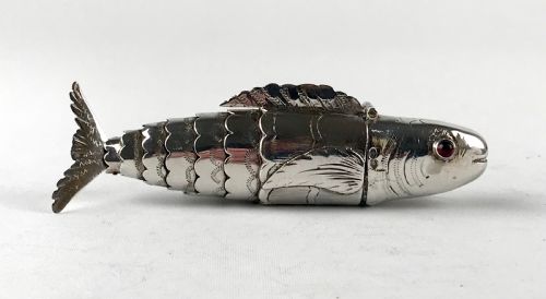ANTIQUE SOLID SILVER STERLING ARTICULATED FISH SPICE SNUFF BOX 19TH CENTURY - ADDITIONAL PHOTO 7