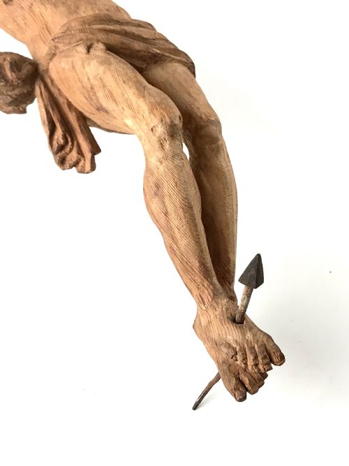 ANTIQUE 18TH CENTURY WOODEN CARVED ITALIAN CORPUS CHRISTI RELIGIOUS FIGURE - ADDITIONAL PHOTO 5