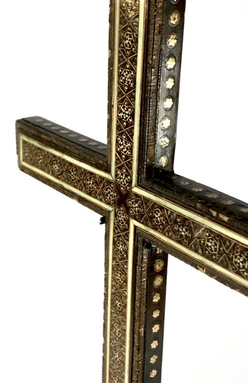 19TH CENTURY PERSIAN MIDDLE EASTERN RELIGIOUS CROSS CARVING KHATAM MOSAIC - ADDITIONAL PHOTO 5