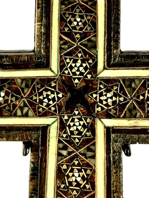 19TH CENTURY PERSIAN MIDDLE EASTERN RELIGIOUS CROSS CARVING KHATAM MOSAIC - ADDITIONAL PHOTO 7