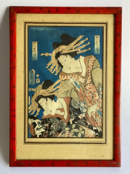 antique mid 19th century japanese woodblock picture print meiji period - CATEGORY: ANTIQUE ART - DATED 19TH CENTURY