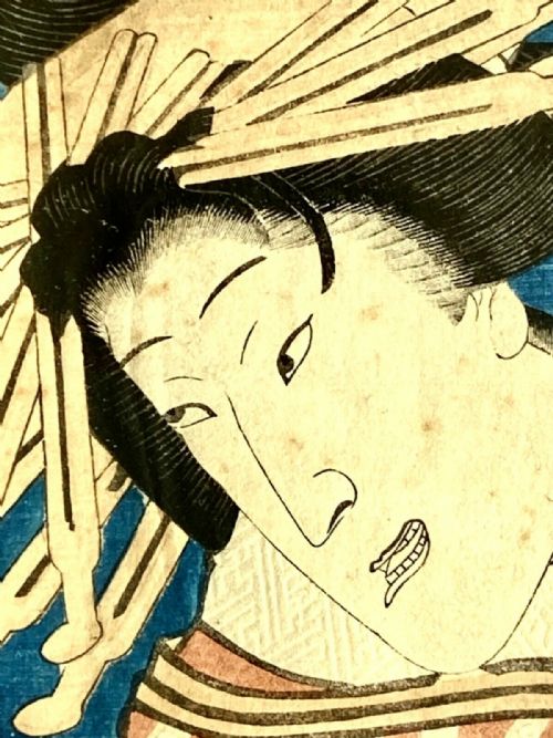 ANTIQUE MID 19TH CENTURY JAPANESE WOODBLOCK PICTURE PRINT MEIJI PERIOD - ADDITIONAL PHOTO 5
