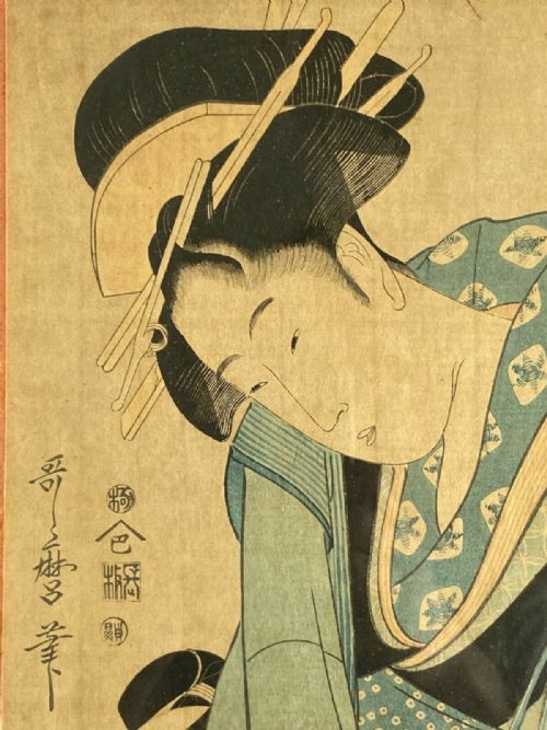 ANTIQUE MID 19TH CENTURY JAPANESE WOODBLOCK PICTURE PRINT MEIJI PERIOD - ADDITIONAL PHOTO 1