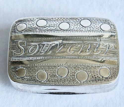 magnificent georgian solid silver sterling vinaigrette gilt 1826 souvenir - CATEGORY: ANTIQUE SILVER - DATED GEORGIAN