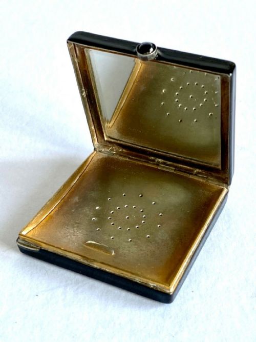 ANTIQUE ART DECO COMPACT BLACK LACQUER JADE MARCASITE - ADDITIONAL PHOTO 2