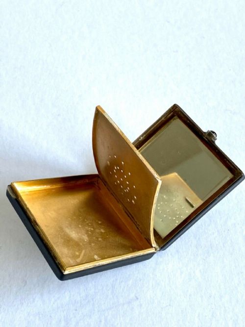 ANTIQUE ART DECO COMPACT BLACK LACQUER JADE MARCASITE - ADDITIONAL PHOTO 4