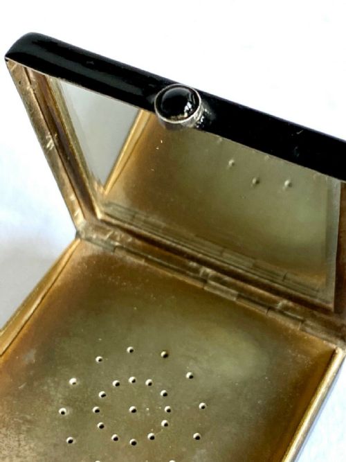 ANTIQUE ART DECO COMPACT BLACK LACQUER JADE MARCASITE - ADDITIONAL PHOTO 5