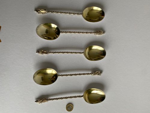 a set of 5 solid sterling silver apostle table spoons 21cm london 1867 406g - CATEGORY: ANTIQUE SILVER - DATED VICTORIAN